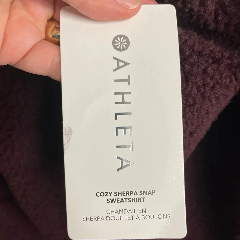 Athleta Womens Maroon Cozy Sherpa Snap Sweatshirt NWT 2X Teddy pullover - Picture 3 of 7